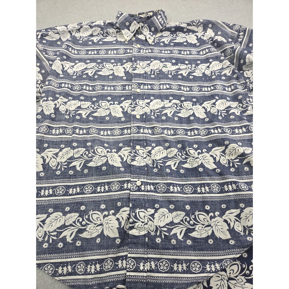 Tommy Hilfiger Shirt Mens Large Blue White Floral Hawaiian Button Up - Picture 2 of 7